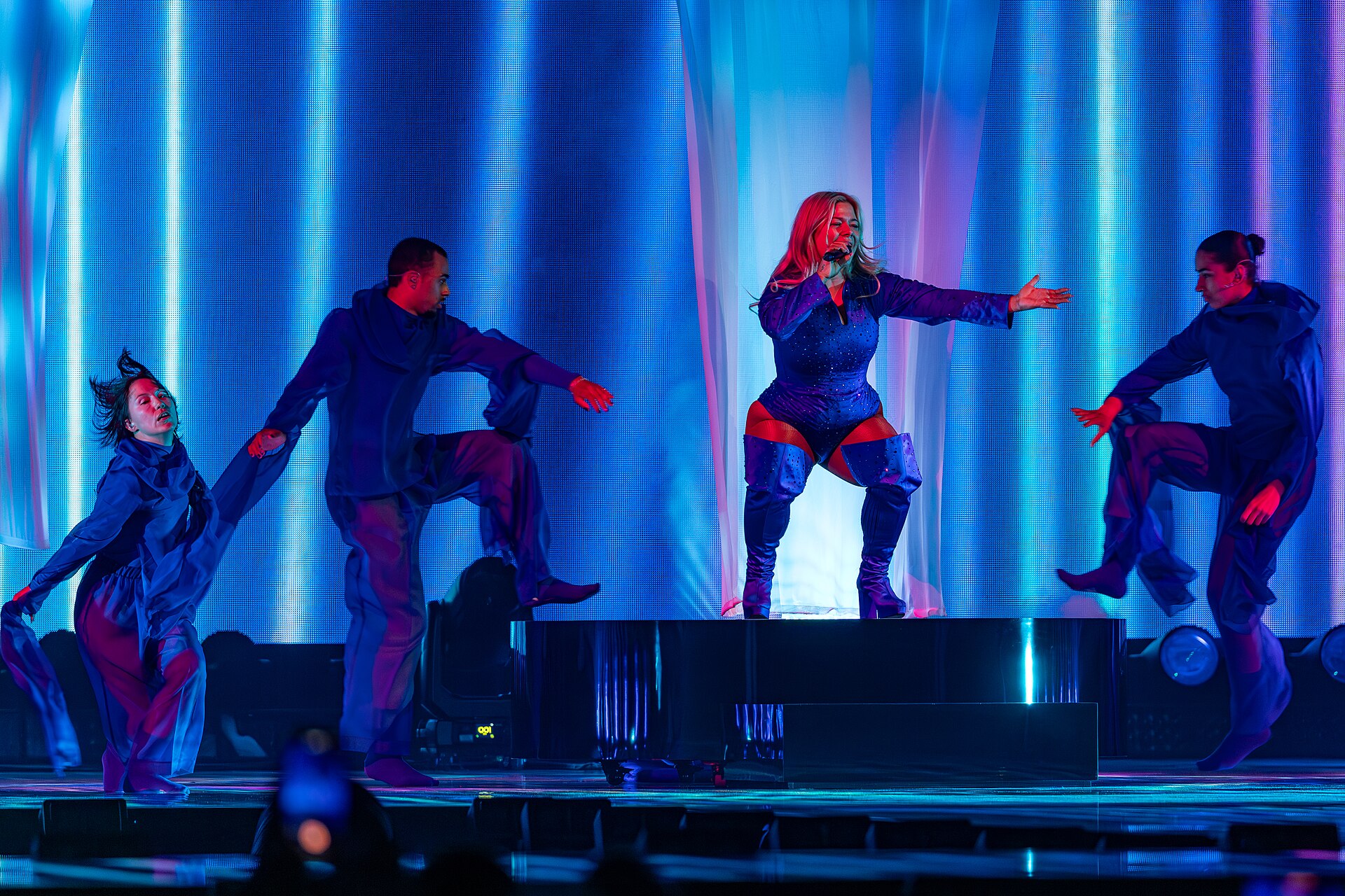 Sissal, representing Denmark, performing at Eurovision 2025 in Basel, Switzerland.