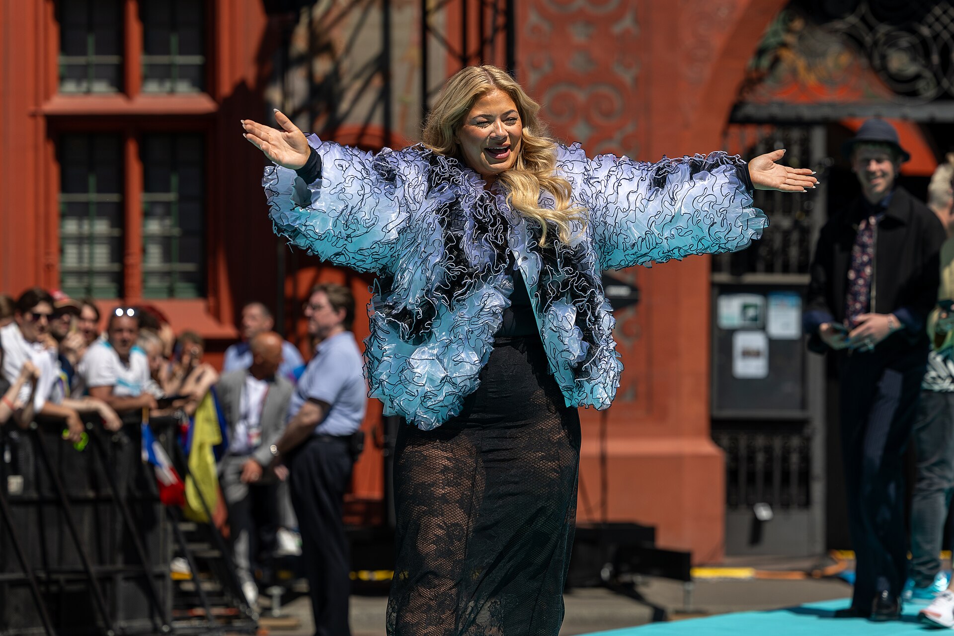 Sissal, representing Denmark, on the Turquoise Carpet at Eurovision 2025 in Basel, Switzerland.