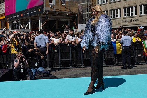 Sissal, representing Denmark, on the Turquoise Carpet at Eurovision 2025 in Basel, Switzerland.