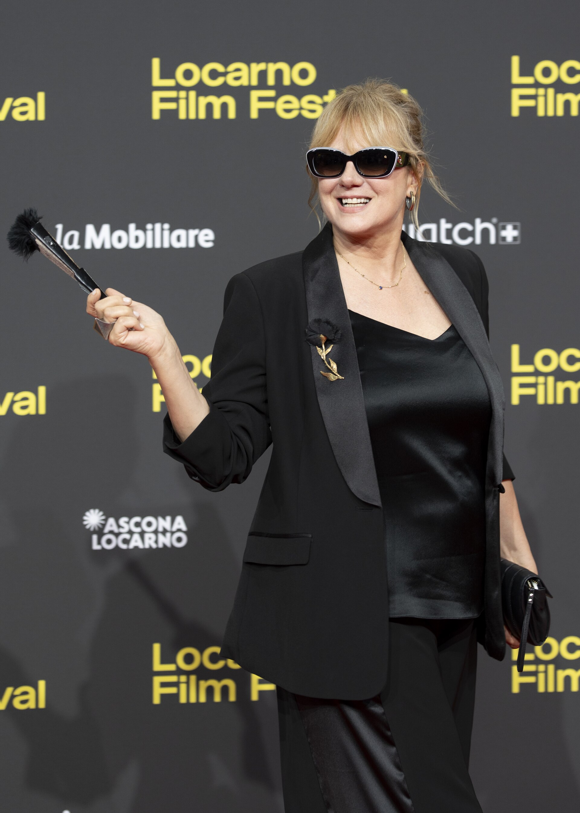 Spanish actress Emma Suárez on the red carpet for The Birthday Party at the 78th Locarno Film Festival