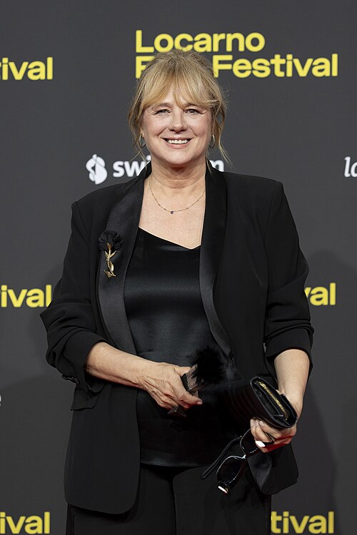 Spanish actress Emma Suárez on the red carpet for The Birthday Party at the 78th Locarno Film Festival