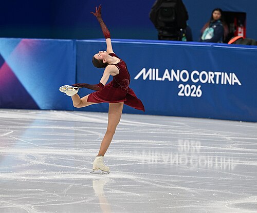 MILAN, ITALY - 17 FEBRUARY 2026: Viktoriia SAFONOVA of Belarus (AIN) compete during the Figure Skating Women Single Skating Short Program at the Olympic Winter Games Milano Cortina 2026  Milano Ice Skating Arena on February 17, 2026 in Milan, Italy