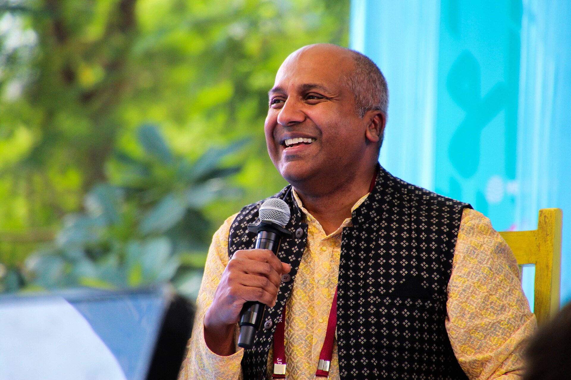 Sree Sreenivasan, academic and media practitioner, at the 2025 Jaipur Literature Festival in Jaipur, India.