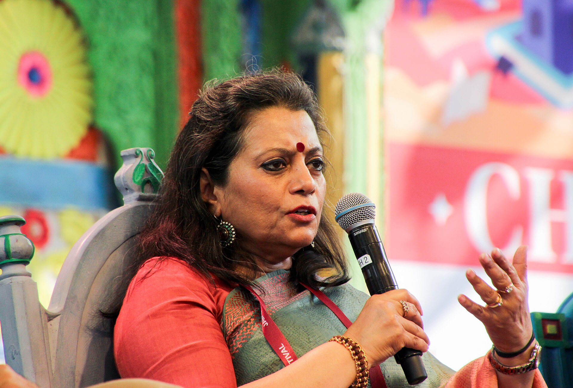 Sreeradha Datta, writer and academic, at the 2025 Jaipur Literature Festival in Jaipur, India.