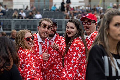 People enjoying the vibes on Eurovision Street in Basel, Switzerland. ESC 2025