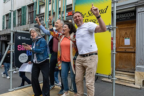 People enjoying the vibes on Eurovision Street in Basel, Switzerland. ESC 2025