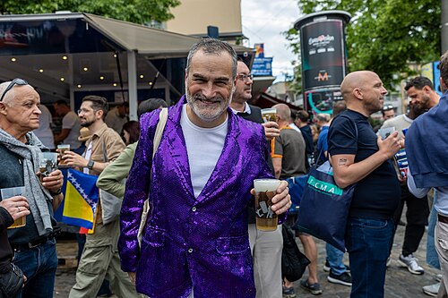 People enjoying the vibes on Eurovision Street in Basel, Switzerland. ESC 2025