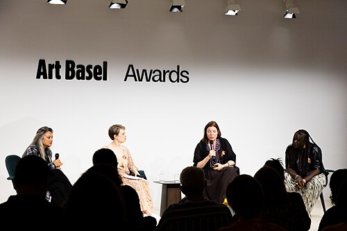 Suhanya Raffel, Sophia Belsheim, Antonia Carver, and Fatima Bintou Rassoul SY at the Art Basel international art fair in Basel, Switzerland in June 2025.