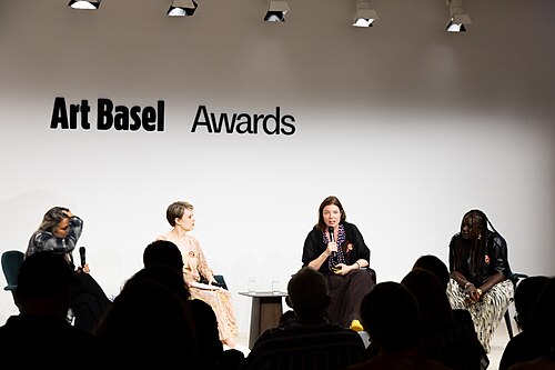 Suhanya Raffel, Sophia Belsheim, Antonia Carver, and Fatima Bintou Rassoul SY at the Art Basel international art fair in Basel, Switzerland in June 2025.