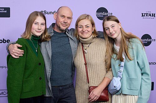 Andrey Stefanov, Sonya Stefanova, Anya Stefanova, and Olena Herasymenko at the premiere of Porcelain War during the 2024 Sundance Film Festival in Park City, Utah, on January 20, 2024
