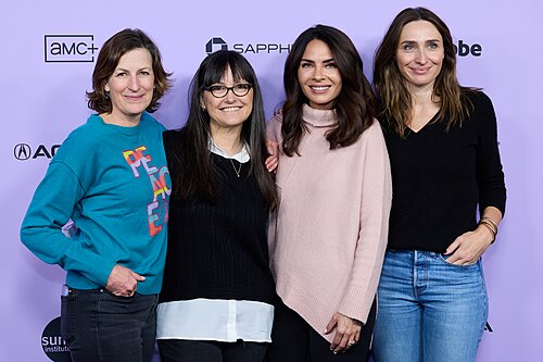 Dale Pesmen (left), Paula DuPre'Presmen, and Aniela Sidorska at the premiere of the movie Porcelain War during the 2024 Sundance Film Festival in Park City, Utah, on January 20, 2024