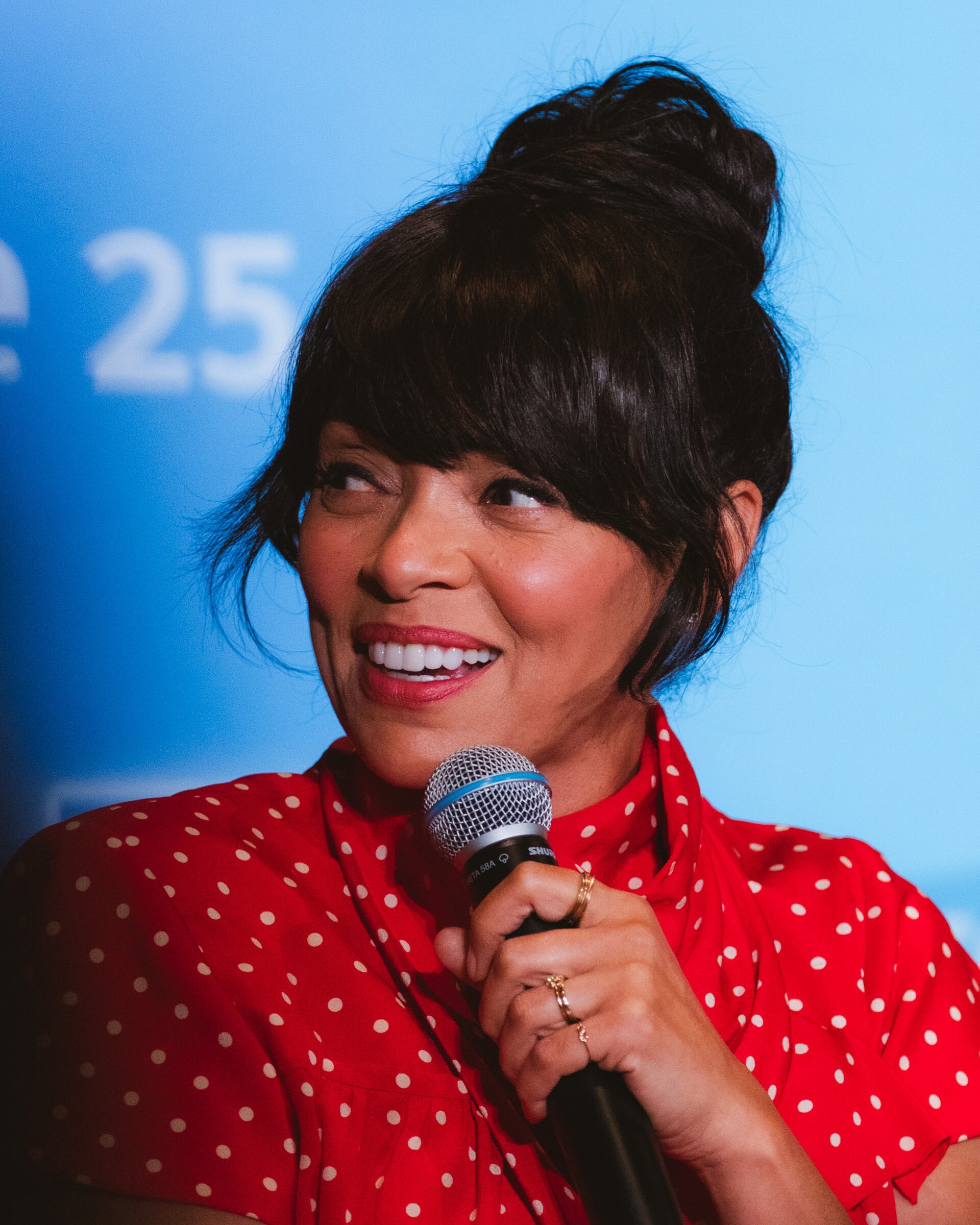 Tamara Taylor at the 20th anniversary panel for Bones at Televerse 2025 in Los Angeles, California.