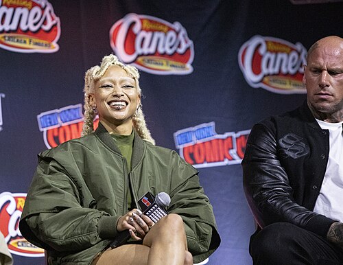 Tati Gabrielle and Martyn Ford at the 2025 NYCC Mortal Kombat II Panel.