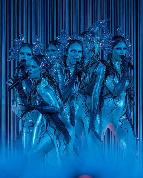 Tautumeitas, representing Latvia, performing at Eurovision 2025 in Basel, Switzerland.