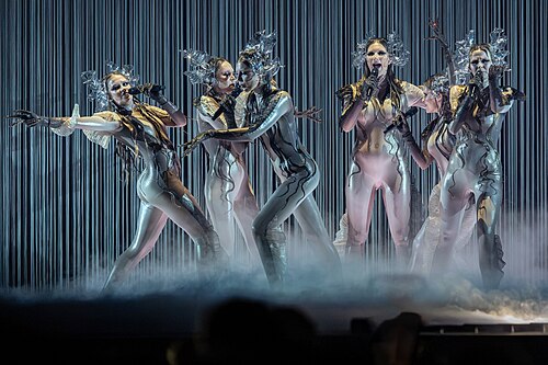 Tautumeitas, representing Latvia, performing at Eurovision 2025 in Basel, Switzerland.