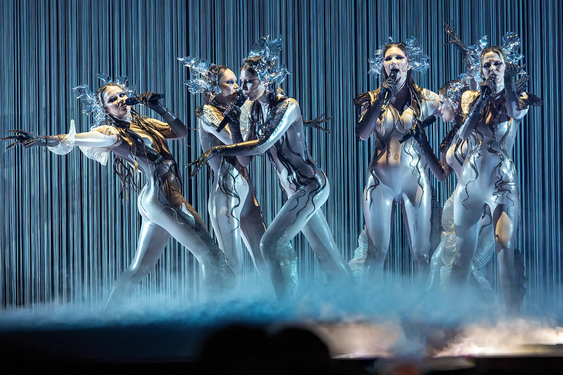 Tautumeitas, representing Latvia, performing at Eurovision 2025 in Basel, Switzerland.