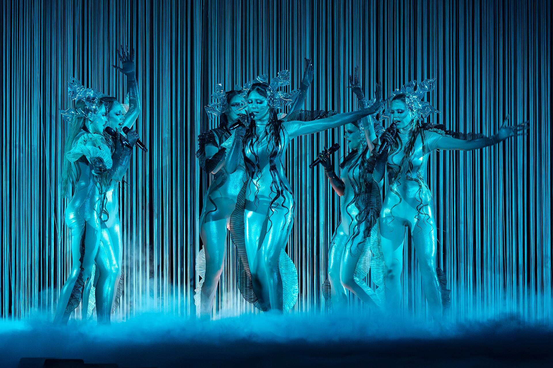 Tautumeitas, representing Latvia, performing at Eurovision 2025 in Basel, Switzerland.