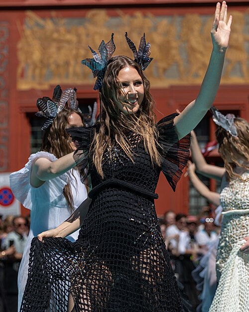 Tautumeitas, representing Latvia, on the Turquoise Carpet at Eurovision 2025 in Basel, Switzerland.