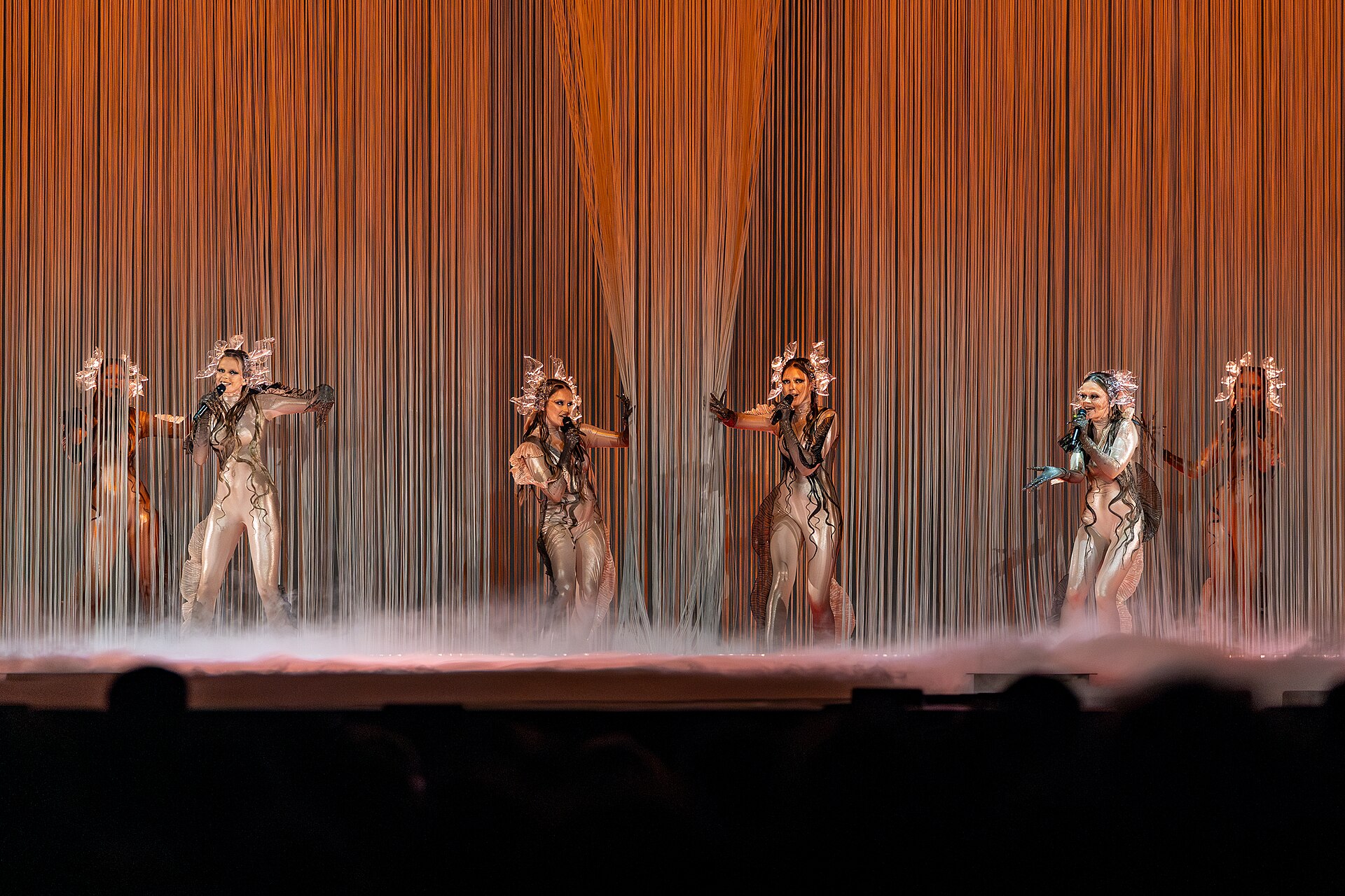 Tautumeitas, representing Latvia, performing at Eurovision 2025 in Basel, Switzerland.