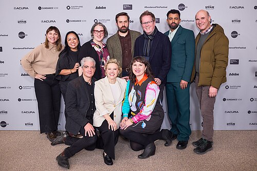 Taylor Friedman, DanTram Nguyen, Jared Goldman, Mollie Goldstein, Kate McKinnon, Colby Day, Rhona Rees, Andrew Stanton, Daveed Diggs, and Matthew Greenfield at the 2026 Sundance Film Festival for In the Blink of an Eye