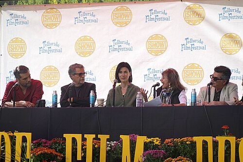 Film panel at the Telluride Film Festival 2025 Labor Day Monday Picnic. 
From left to right, Wagner Moura (THE SECRET AGENT), Kleber Mendonça Filho (THE SECRET AGENT), Cherien Dabis (ALL THAT'S LEFT OF YOU),  Annette Insdorf (moderator), Jafar Panahi (IT WAS JUST AN ACCIDENT).