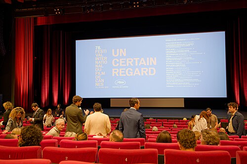 The theater before the start of the premiere of The Plague at the 2025 Cannes Film Festival.