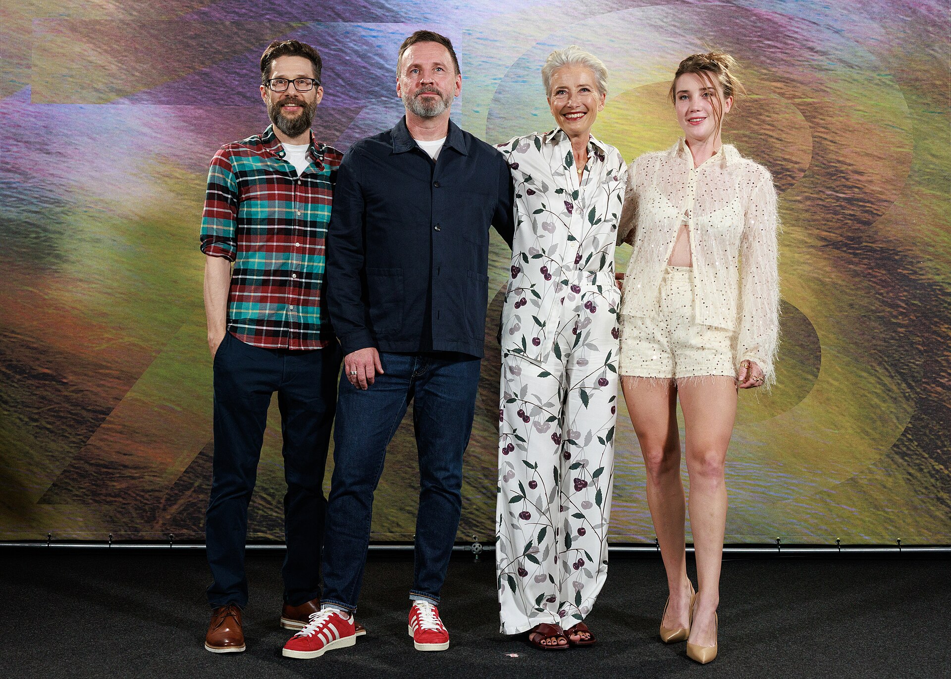 Tim Murrel, Brian Kirk, Emma Thomposon and Gaia Wise attend the 'The Dead of Winter' photocall during the 78th Locarno Film Festival on August 08, 2025 in Locarno, Switzerland.