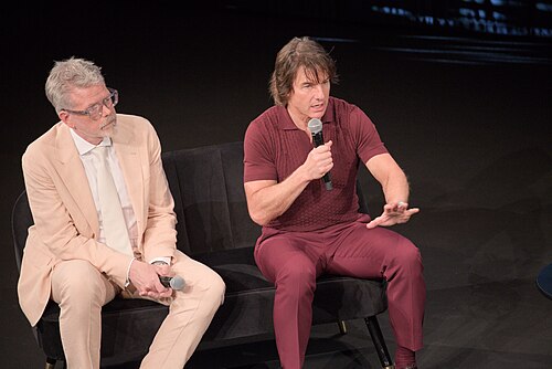 Tom Cruise, actor and producer, and Christopher McQuarrie, director and screenwriter, during a Q&A session at the 2025 Cannes Film Festival for the movie “Mission: Impossible – The Final Reckoning” in Cannes, France.