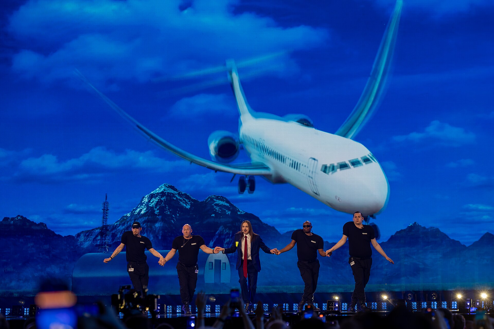 Tommy Cash, representing Estonia, performing at Eurovision 2025 in Basel, Switzerland.