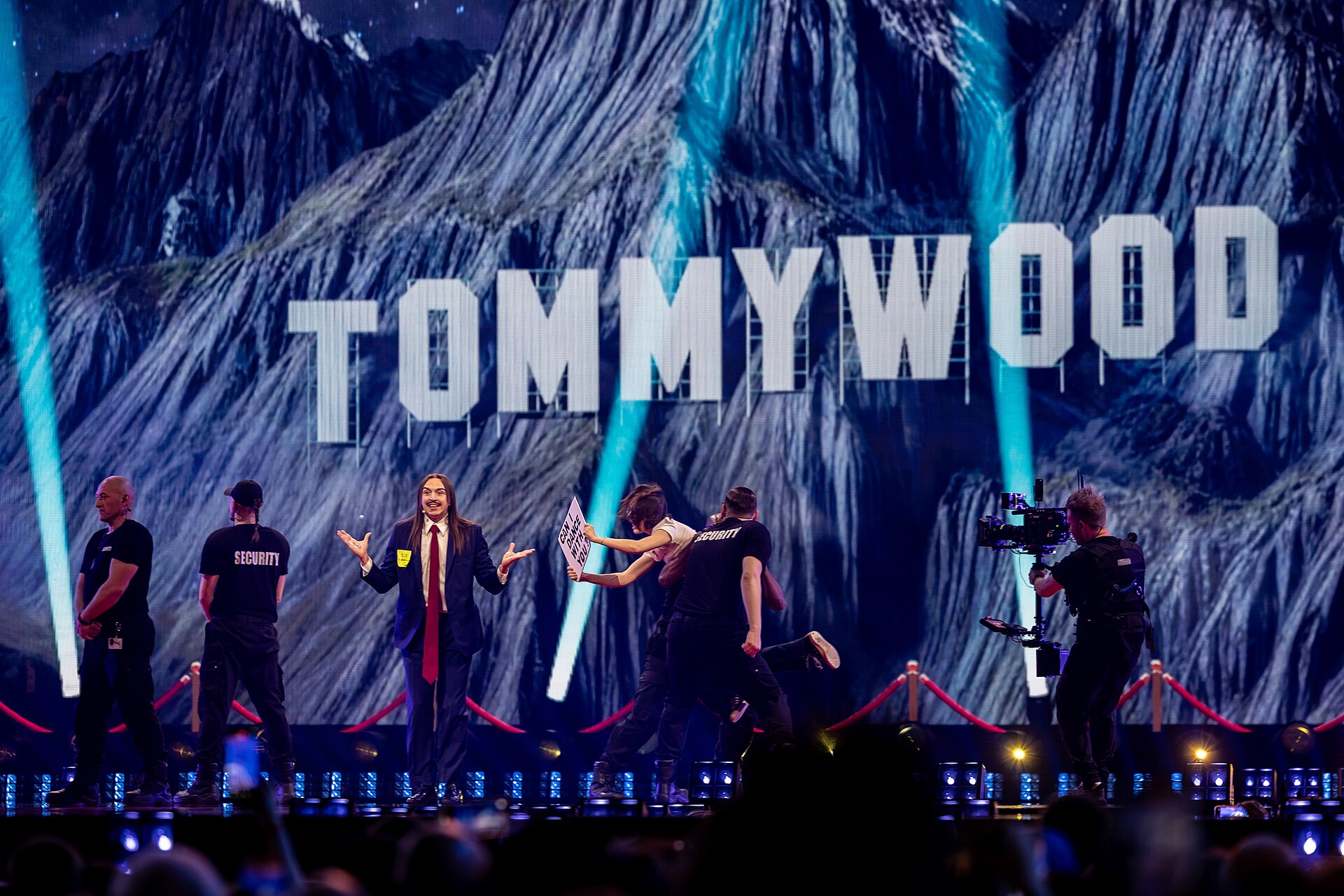 Tommy Cash, representing Estonia, performing at Eurovision 2025 in Basel, Switzerland.
