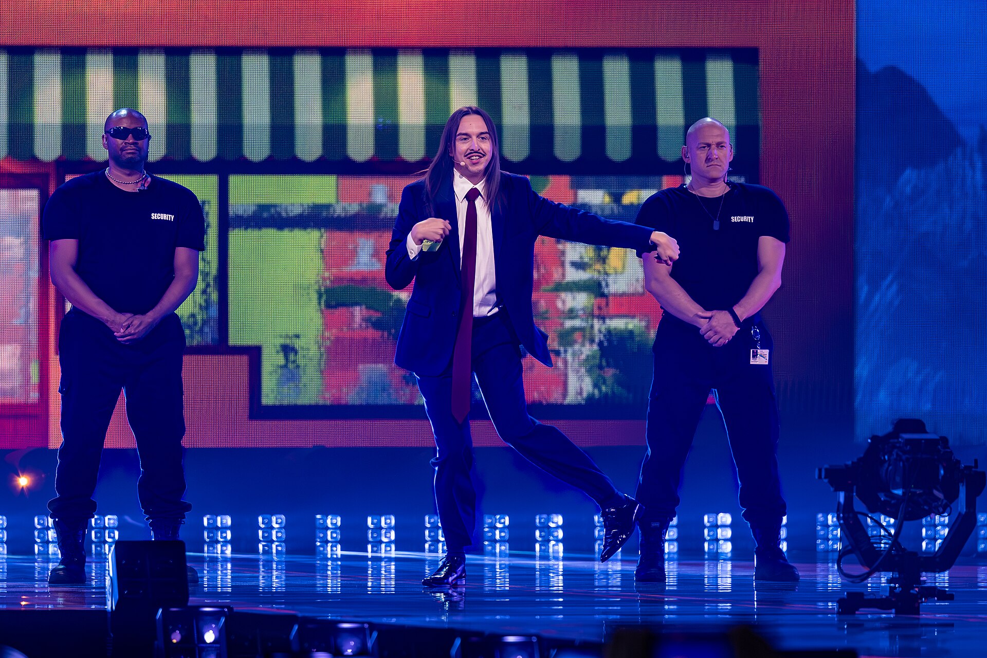 Tommy Cash, representing Estonia, performing at Eurovision 2025 in Basel, Switzerland.