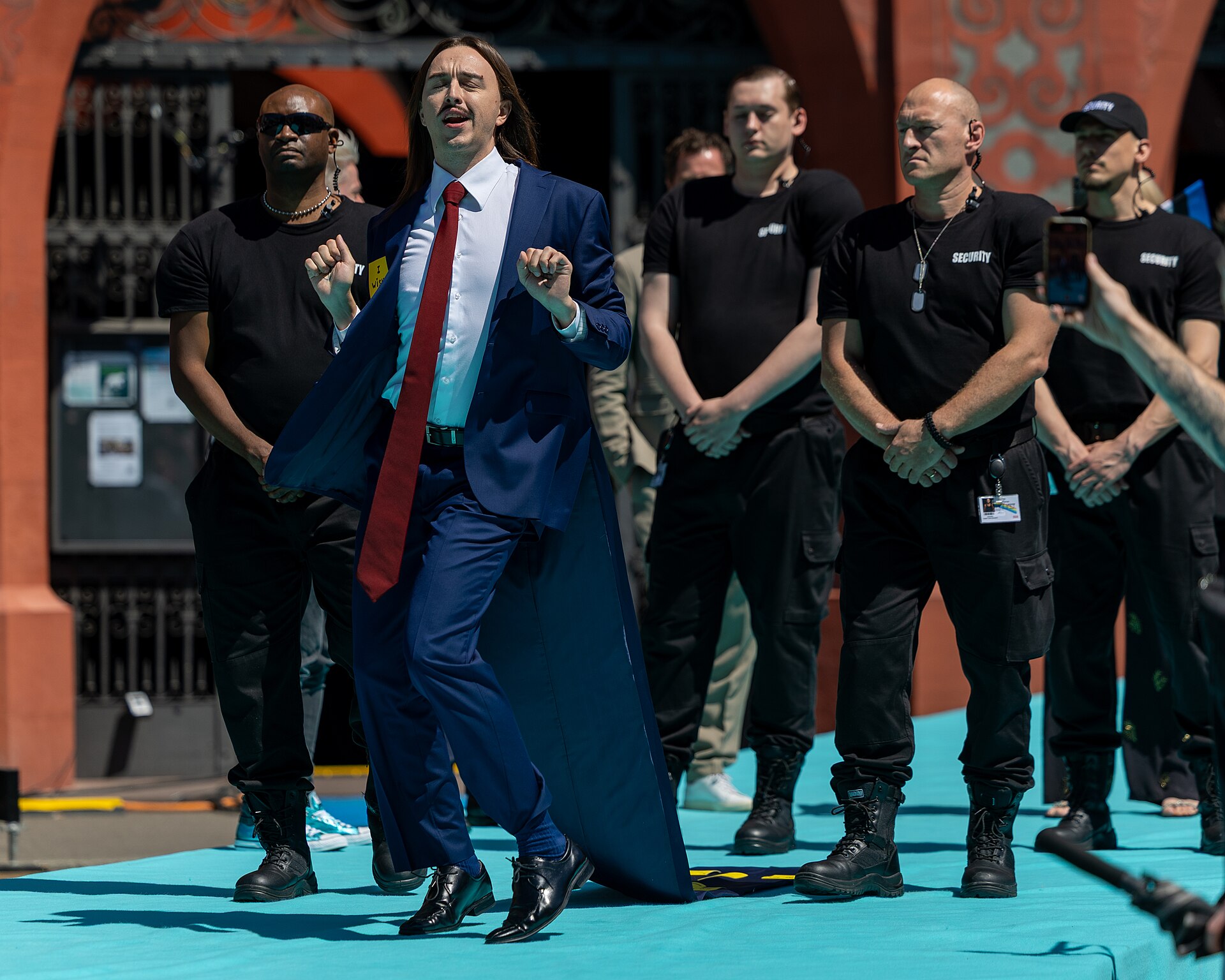 Tommy Cash, representing Estonia, on the Turquoise Carpet at Eurovision 2025 in Basel, Switzerland.