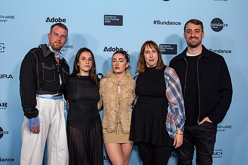 Tristan Scott-Behrends, Ani Schroeter, Rachel Sennott, Rhianon Jones, and Roger Mancusi at the 2025 Sundance Film Festival for the movie Bunnylovr.