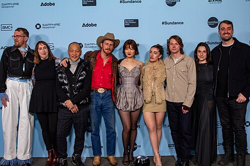 Tristan Scott-Behrends, Rhianon Jones, Perry Yung, Austin Amelio, Katarina Zhu, Rachel Sennott, Jack Kilmer, Ani Schroeter, and Roger Mancusi at the 2025 Sundance Film Festival for the movie Bunnylovr.