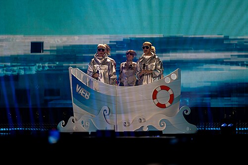 VÆB, representing Iceland, performing at Eurovision 2025 in Basel, Switzerland.