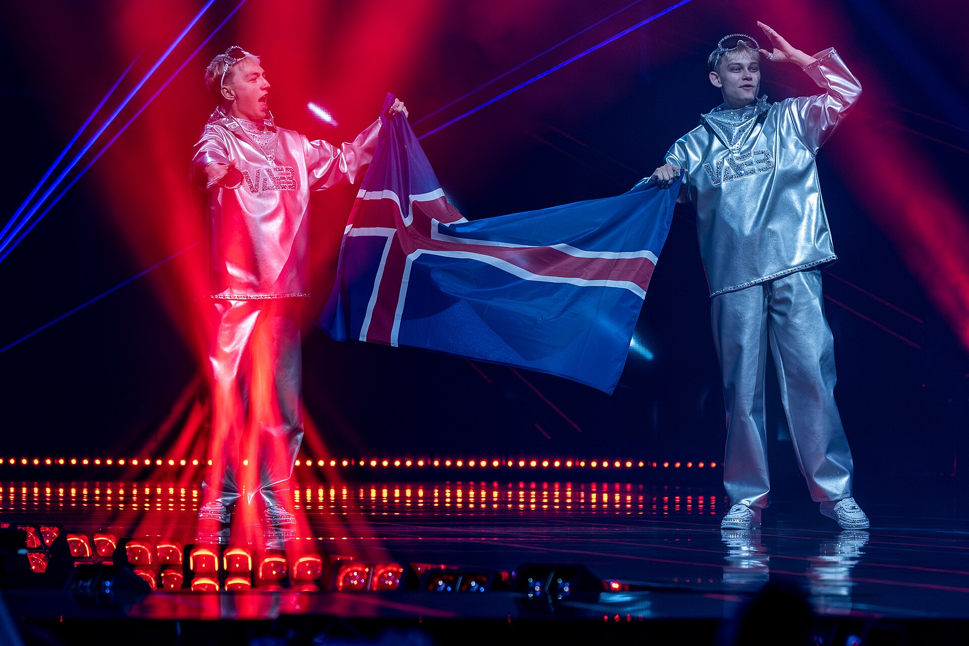 VÆB, representing Iceland, performing at Eurovision 2025 in Basel, Switzerland.