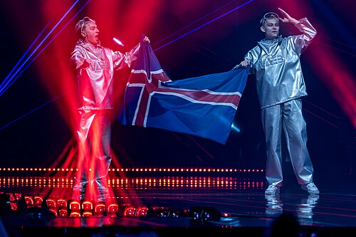 VÆB, representing Iceland, performing at Eurovision 2025 in Basel, Switzerland.
