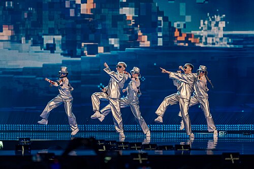 VÆB, representing Iceland, performing at Eurovision 2025 in Basel, Switzerland.