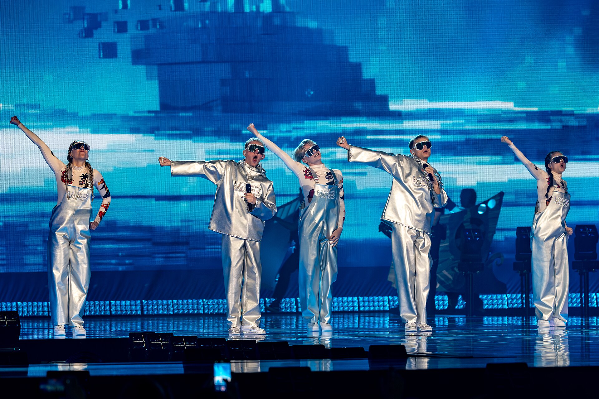 VÆB, representing Iceland, performing at Eurovision 2025 in Basel, Switzerland.