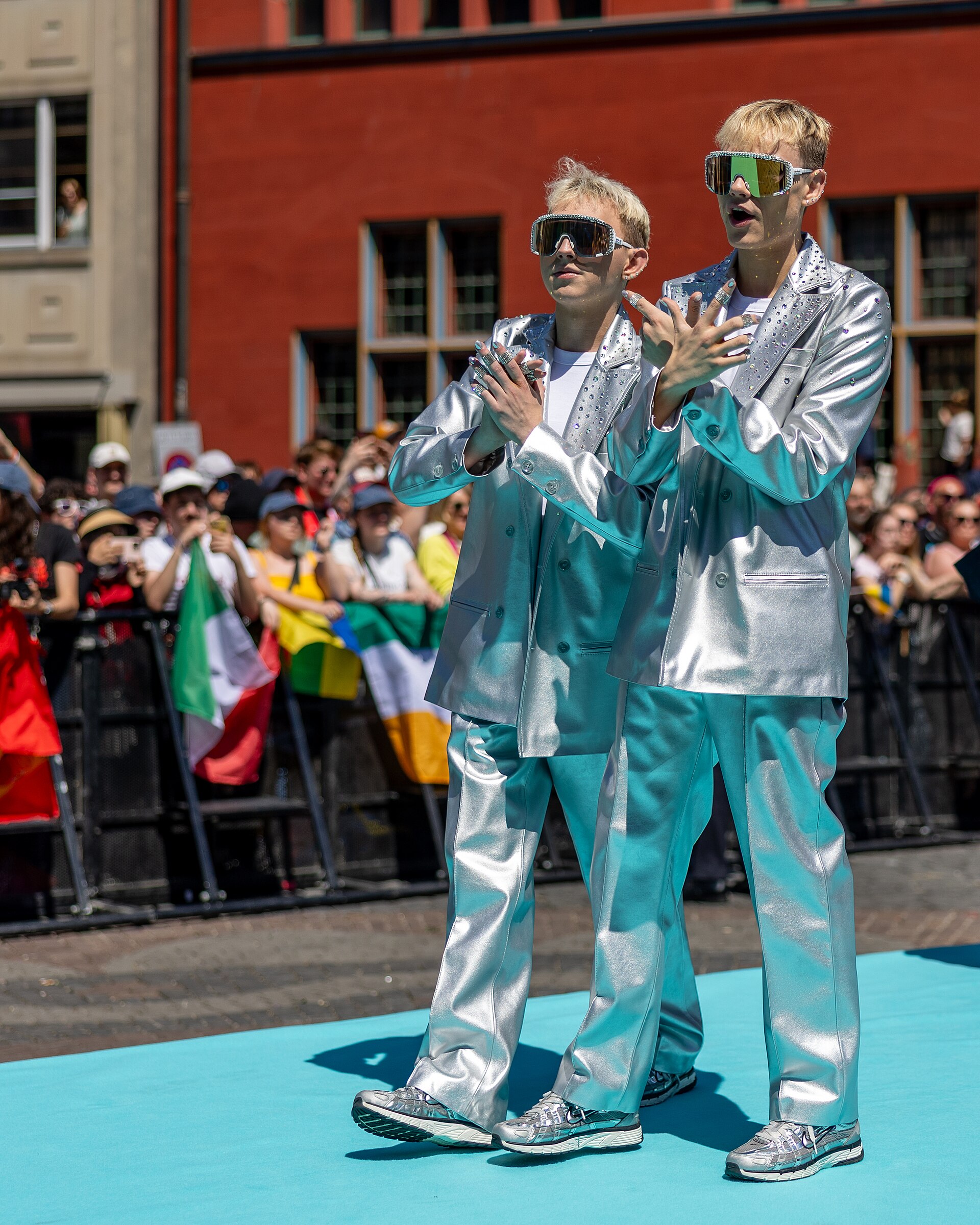 VÆB, representing Iceland, on the Turquoise Carpet at Eurovision 2025 in Basel, Switzerland.