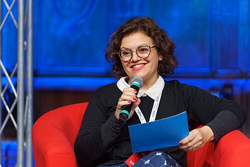 Vera Peneda, director of programmes and impact at the European Journalism Centre, speaking at the International Journalism Festival 2024 in Perugia, Italy on a panel called How can we pursue the investigations of silenced journalists?.