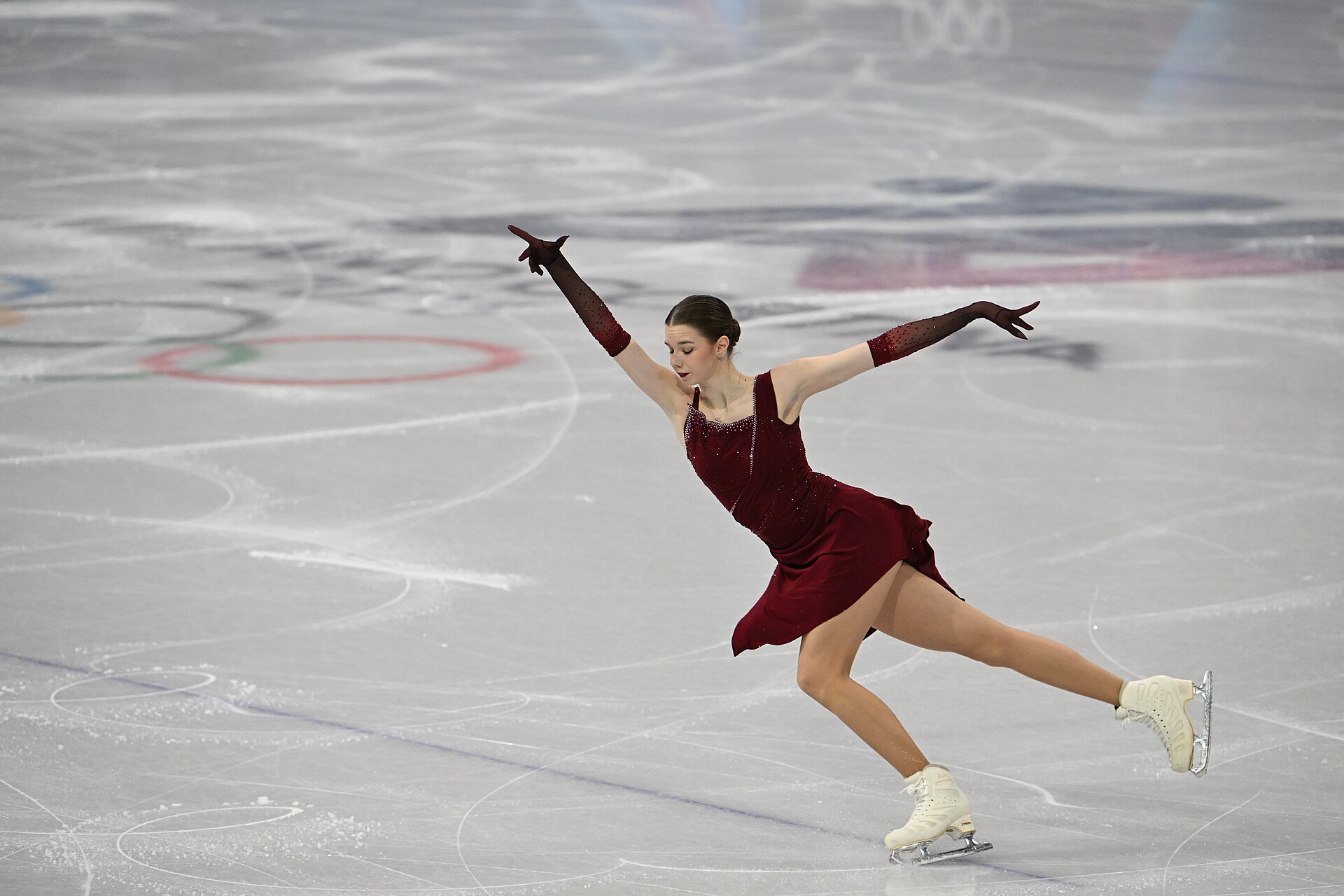 MILAN, ITALY - 17 FEBRUARY 2026: Viktoriia SAFONOVA of Belarus (AIN) compete during the Figure Skating Women Single Skating Short Program at the Olympic Winter Games Milano Cortina 2026  Milano Ice Skating Arena on February 17, 2026 in Milan, Italy