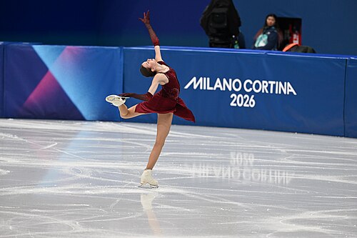 MILAN, ITALY - 17 FEBRUARY 2026: Viktoriia SAFONOVA of Belarus (AIN) compete during the Figure Skating Women Single Skating Short Program at the Olympic Winter Games Milano Cortina 2026  Milano Ice Skating Arena on February 17, 2026 in Milan, Italy