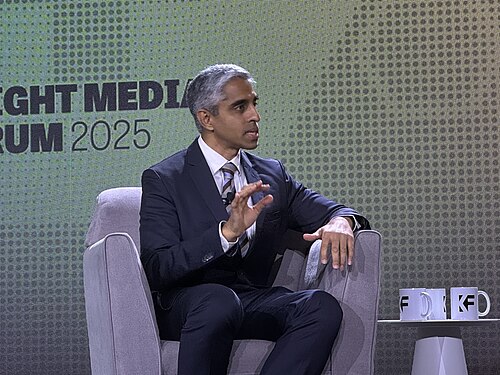 Vivek H. Murthy speaking at the 2025 Knight Media Forum in Miami, Florida in February 2025
