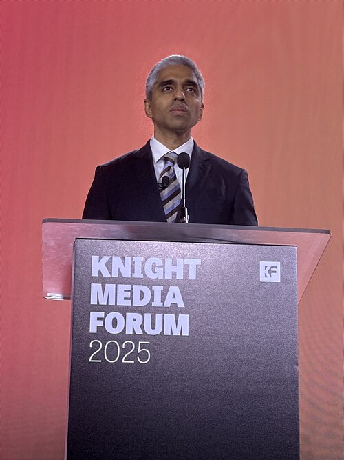 Vivek H. Murthy speaking at the 2025 Knight Media Forum in Miami, Florida in February 2025