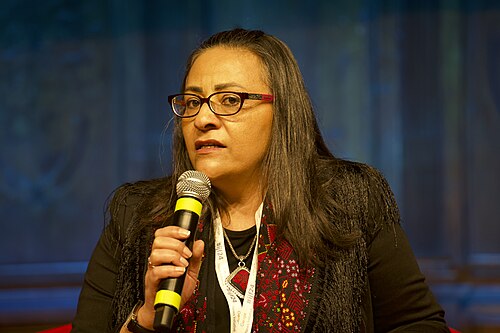 Wafa’ Abdel Rahman, the founder and general director of Filastiniyat: Media for Women and Youth, speaking at the International Journalism Festival 2024 in Perugia, Italy on part of a panel called “Covering Gaza, against all the odds”