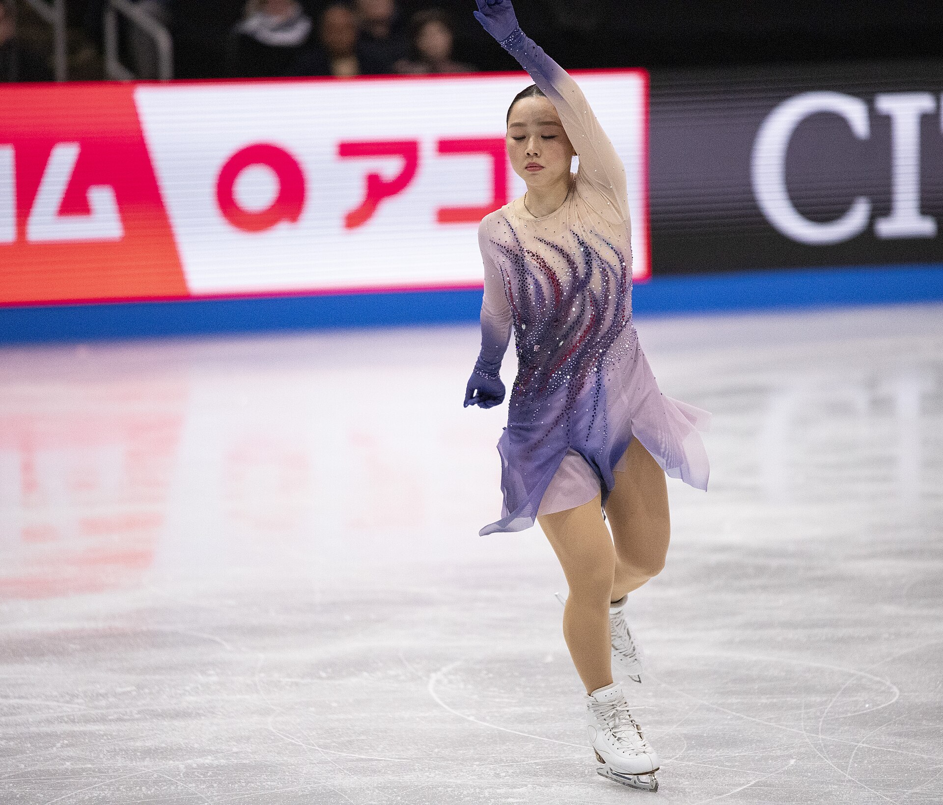 Wakaba Higuchi, Japanese figure skater, at the 2025 World Figure Skating Championships at TD Garden in Boston, Massachusetts.