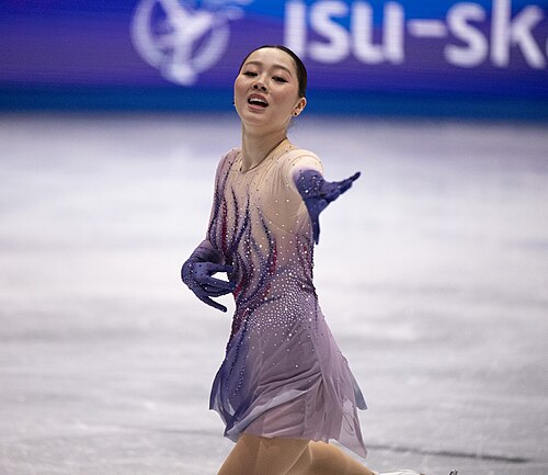 Wakaba Higuchi, Japanese figure skater, at the 2025 World Figure Skating Championships at TD Garden in Boston, Massachusetts.