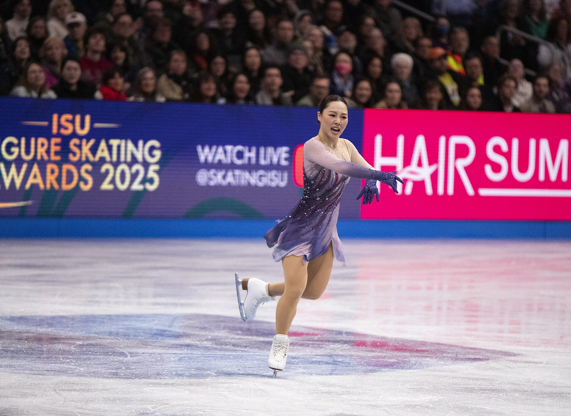 Wakaba Higuchi, Japanese figure skater, at the 2025 World Figure Skating Championships at TD Garden in Boston, Massachusetts.