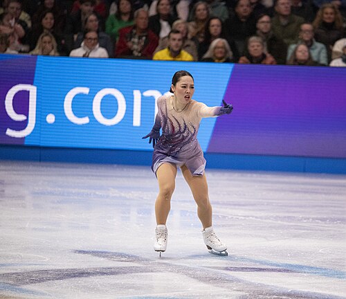 Wakaba Higuchi, Japanese figure skater, at the 2025 World Figure Skating Championships at TD Garden in Boston, Massachusetts.